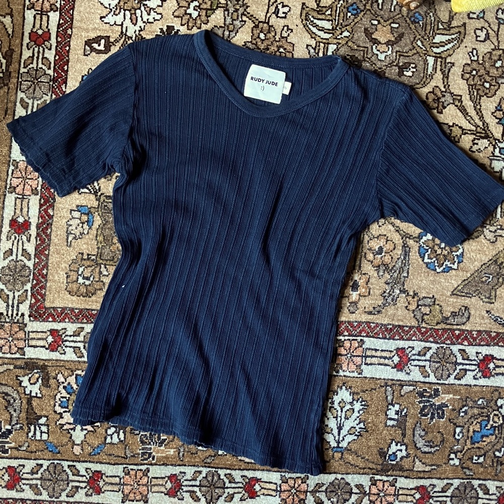 New Rudy Jude Kids Pointelle Tee- 10Y Indigo